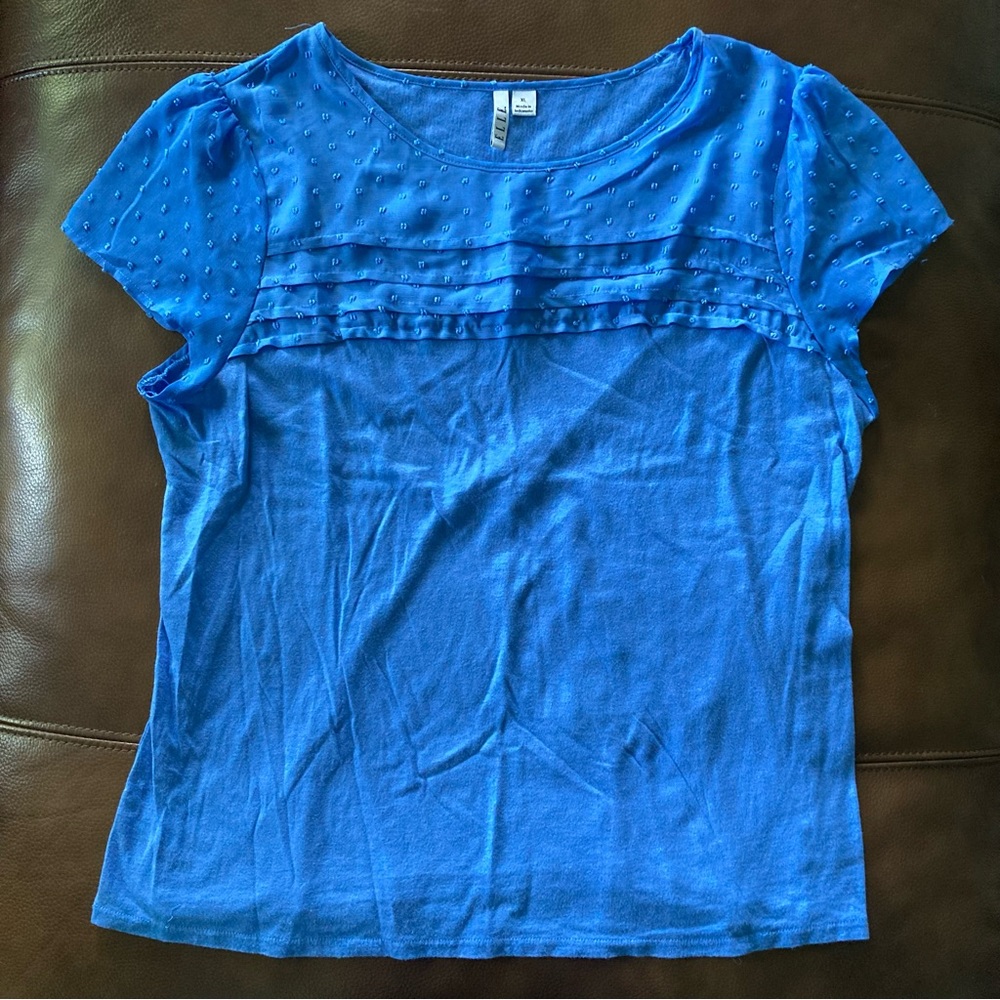 ELLE Swiss Dot Tee Shirt Short Sleeve Round Neck Women’s XL Sheer Cap Sleeve